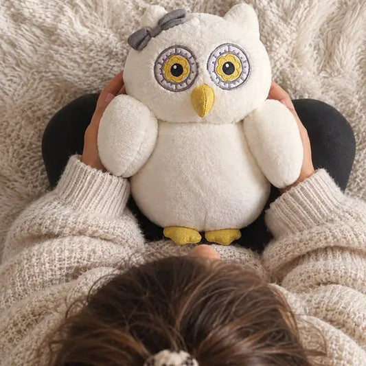 Oli la chouette dans les bras d'un enfant